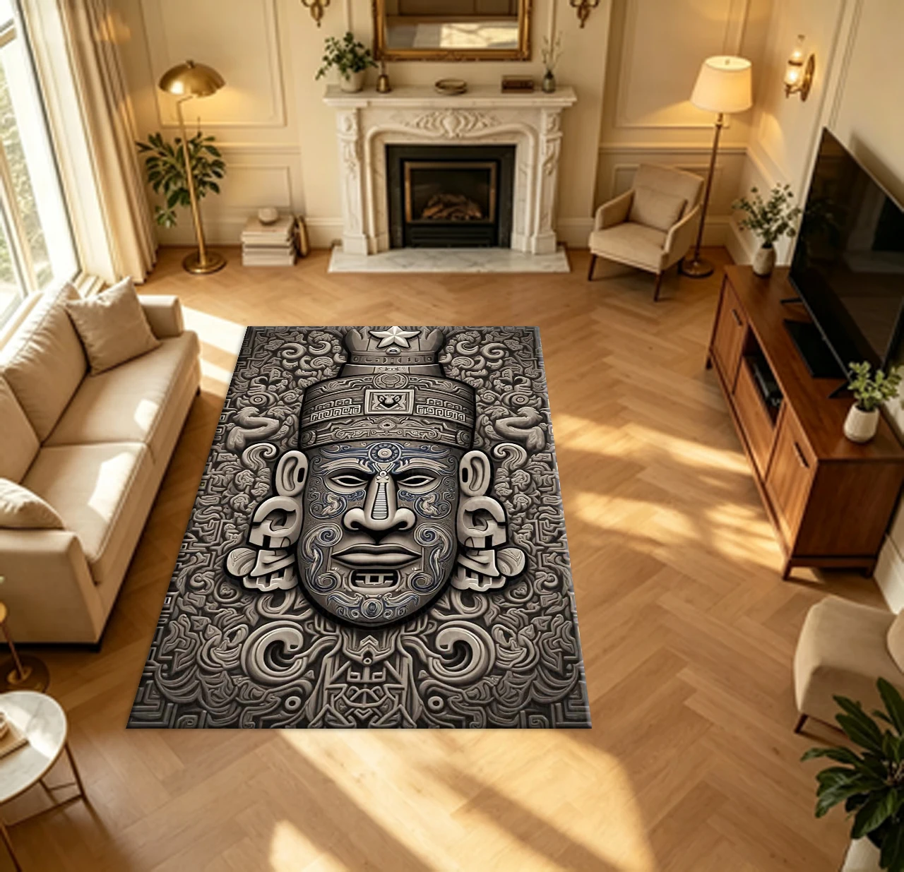 Ancient Totem Relief Art Carpet Flooring Retro Cultural Pattern Household Living Hall Decor Area Rug Indoor Floor Mat