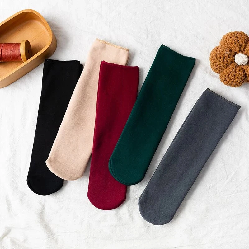 6/8/10Pairs/Lot Solid Color Winter Warm Men Women Socks Thicken Thermal Socks Soft Plus Velvet Socks Casual Home Floor Snow Sock