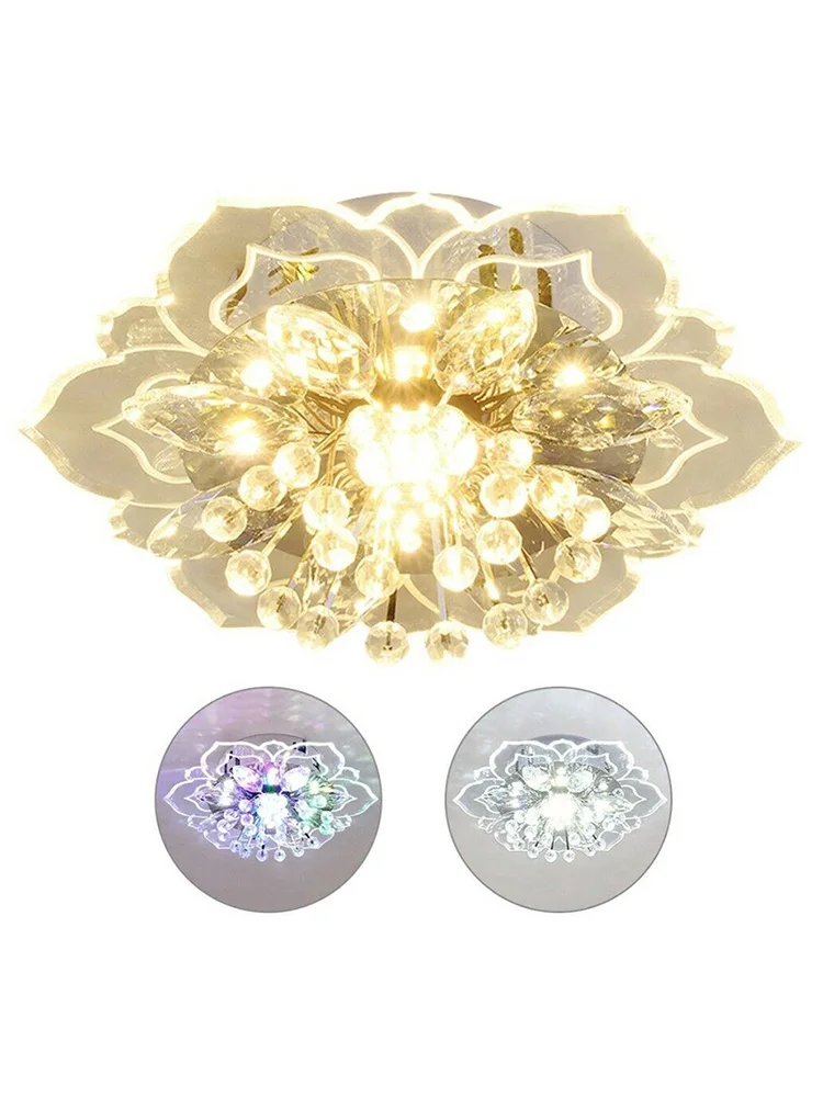 

9 Вт светодиодная хрустальная потолочная люстра, подвесной белый/теплый белый/красочный светильник в форме цветка для внутреннего освещения прихожей, гостиной
