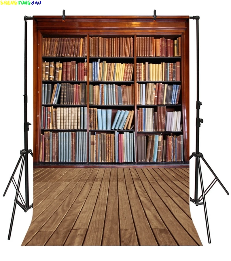 Vintage Bücherregal Fotografie Hintergrund zurück zur Schule Bibliothek Holzboden Student Kind Geburtstag Porträt Kulissen Poster