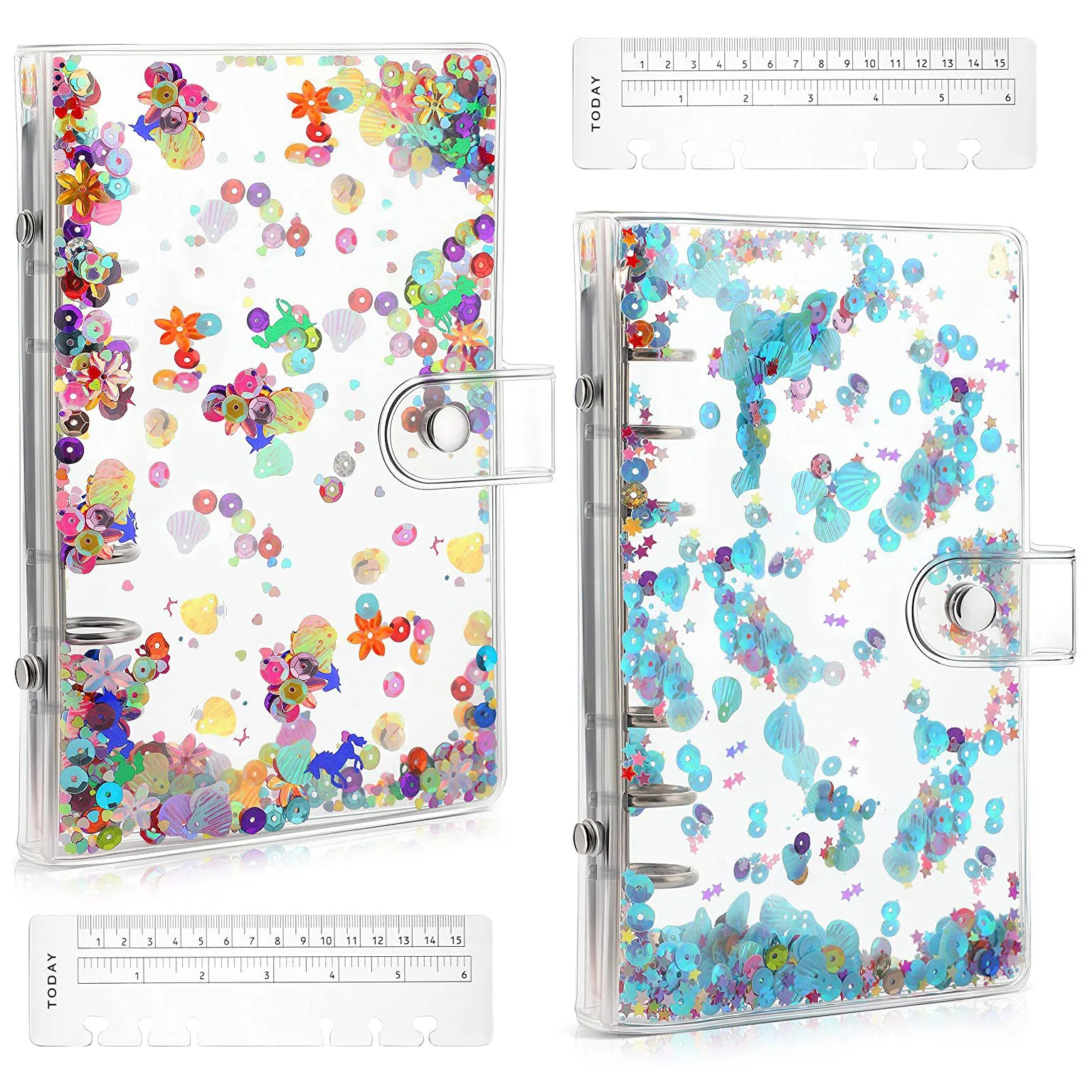 2 peças a6 orçamento fichário capa pvc 6 anel organizador pessoal recarregáveis notebook com glitter lantejoulas para folha solta planejador