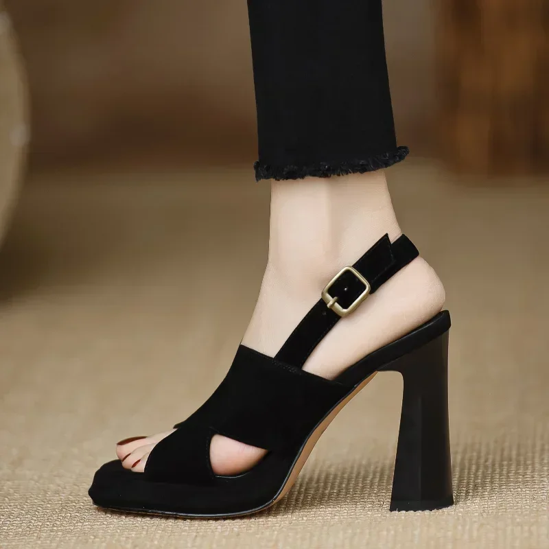 Women Cross Strap High Heels Sandals Summer New Black Hook Heels Party Shoes Woman Fashion Buckle Strap Platform Sandals