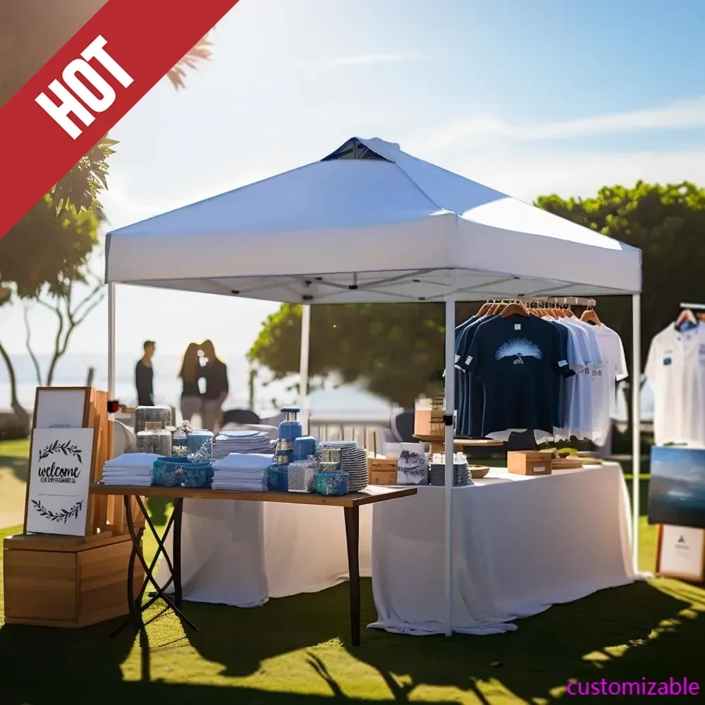 

HOT-Outdoor Pop Up Canopy 10'x10' Tent Camping Sun Shelter-Series Party Tent, 100 Sq. Ft Of Shade (White)