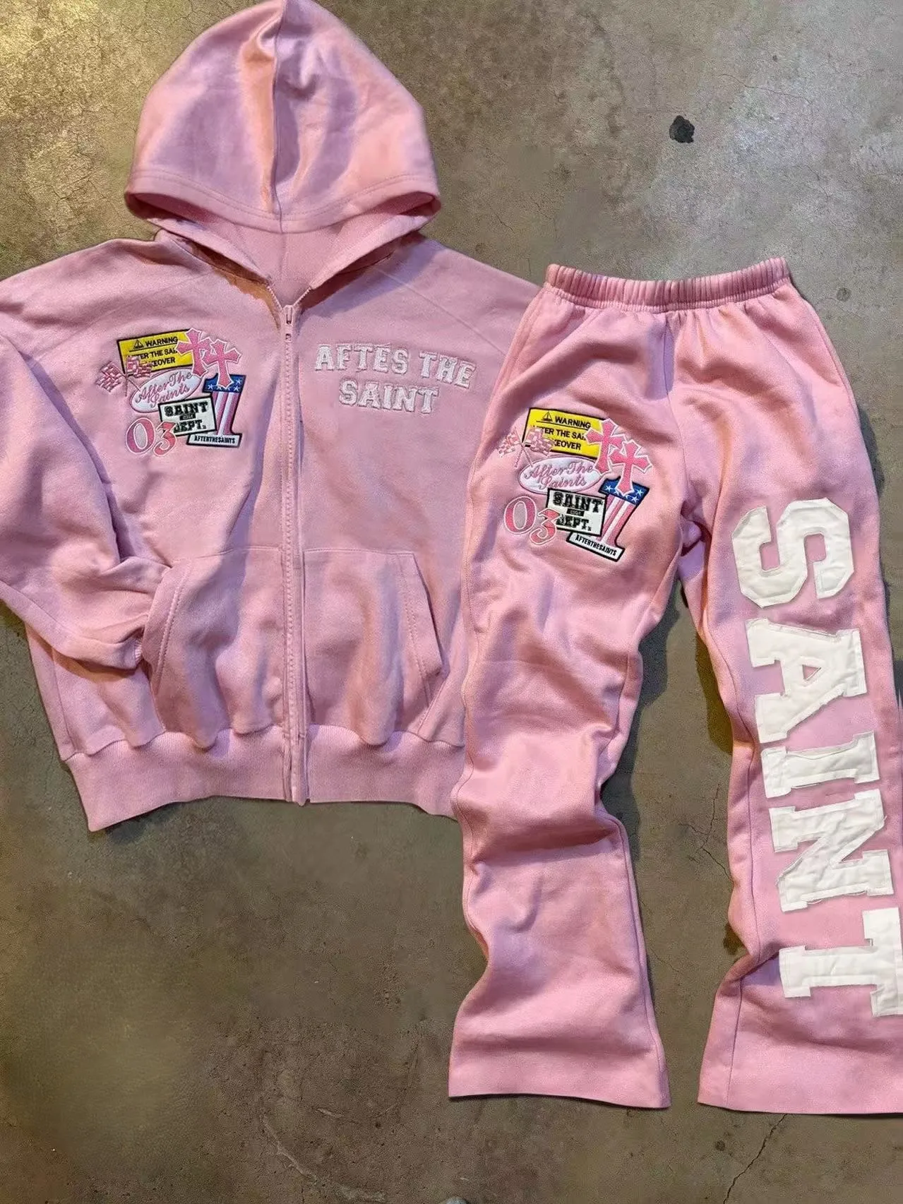 

American Vintage Pink Hooded Zip-Up Sweatshirt Set Side Letter Print Streetwear Hip-Hop Fashion Casual Set Women's Streetwear