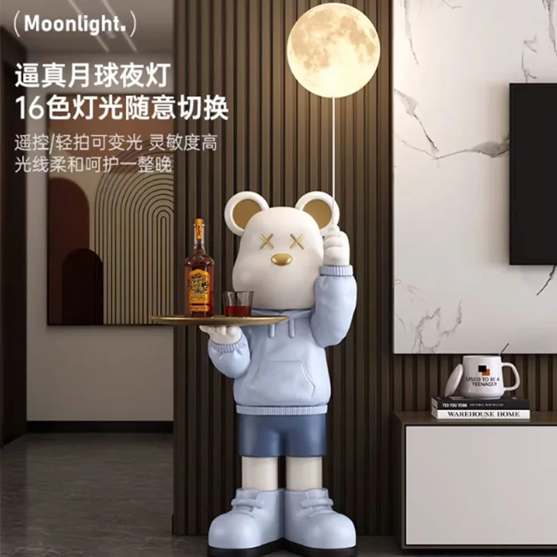 Violent Bear floor stand sculpture ornaments with Moon Nightling Snack Storage Tray Living Room Decor Cartoon Statue Figurine
