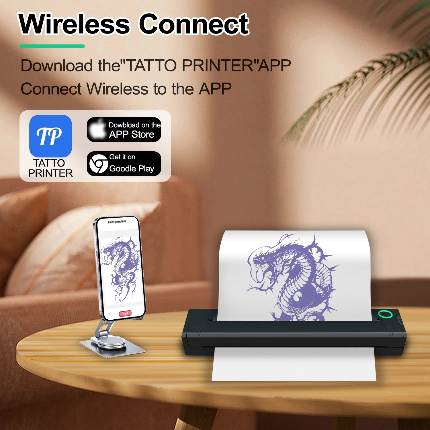 Imagem -02 - Impressora de Tatuagem Térmica Portátil sem Fio Transferência Estêncil a4 Papel Foto Bluetooth Máquina Compatível Telefone Inteligente pc i