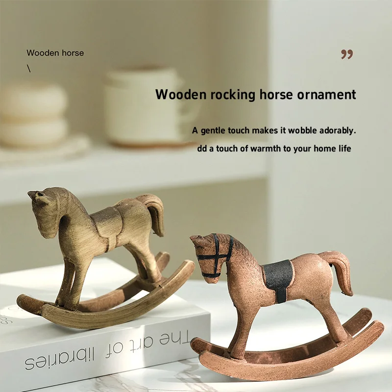 Nordic Retro Wooden Rocking Horse Desk Decor Balance Art Adornment Miniature Rocking Horse Decor Ornament Kids Gift