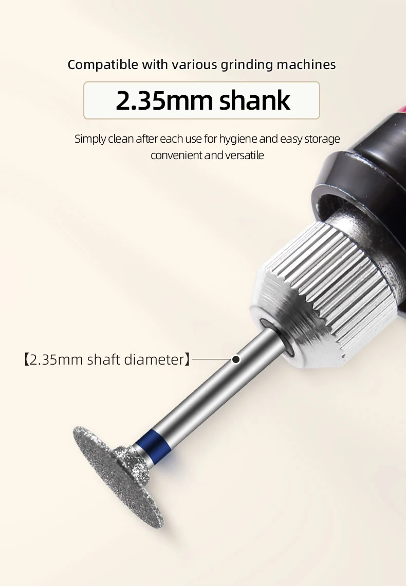Diamond Nail Grinding Heads for Electric Drills Removable Polish/Cuticle Trim Bits Professional Manicure Pedicure Tool Flat Disk
