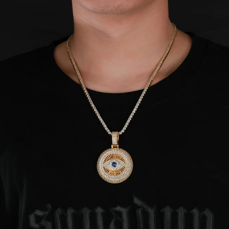 European and American cross-border hot sales ins new devil's eye pendant slightly inlaid with zircon hip hop hipster accessories
