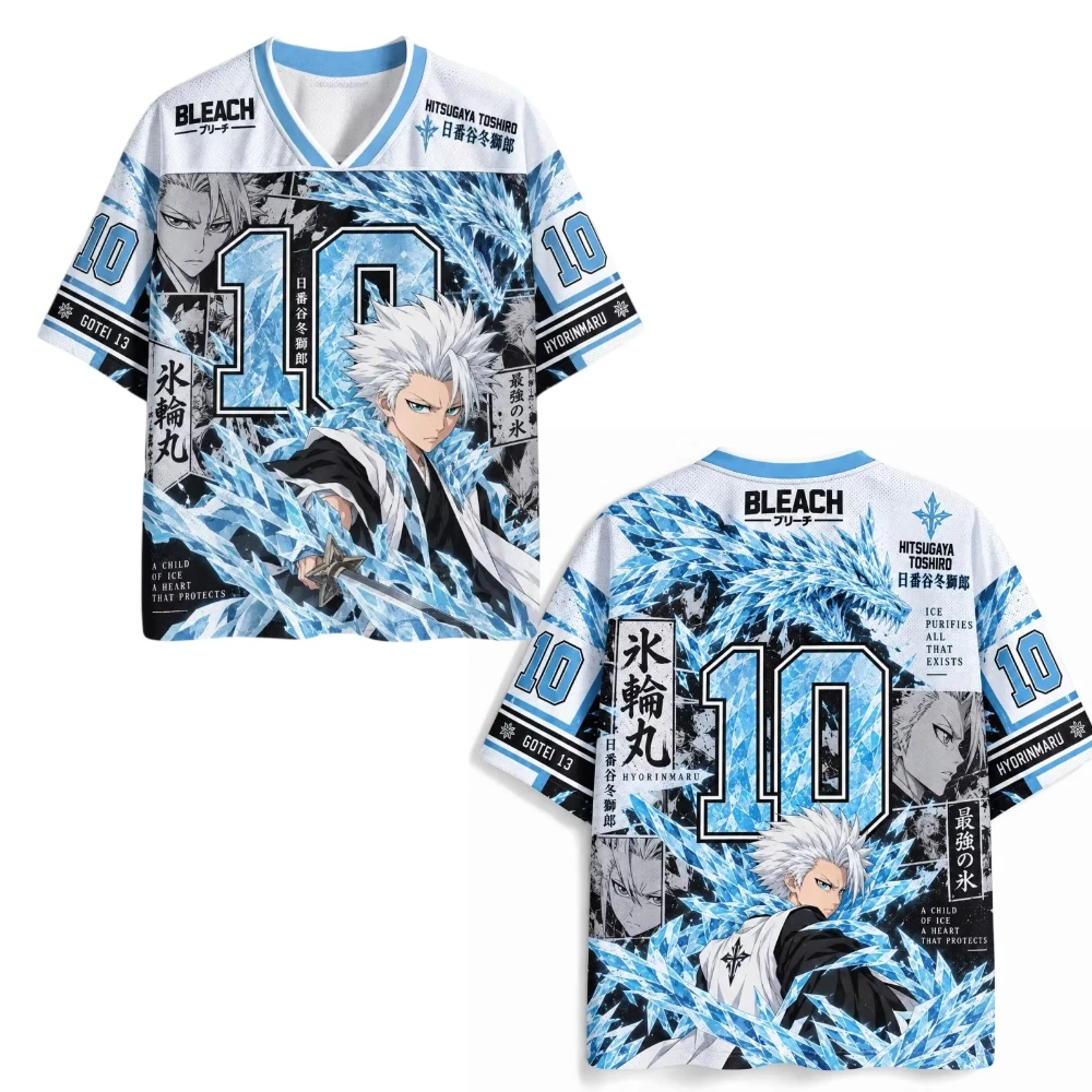 Bleach Ichigo Kurosaki Anime Soccer Jersey Full Print White Black Orange Men Short Sleeve V-neck Manga Football Shirt