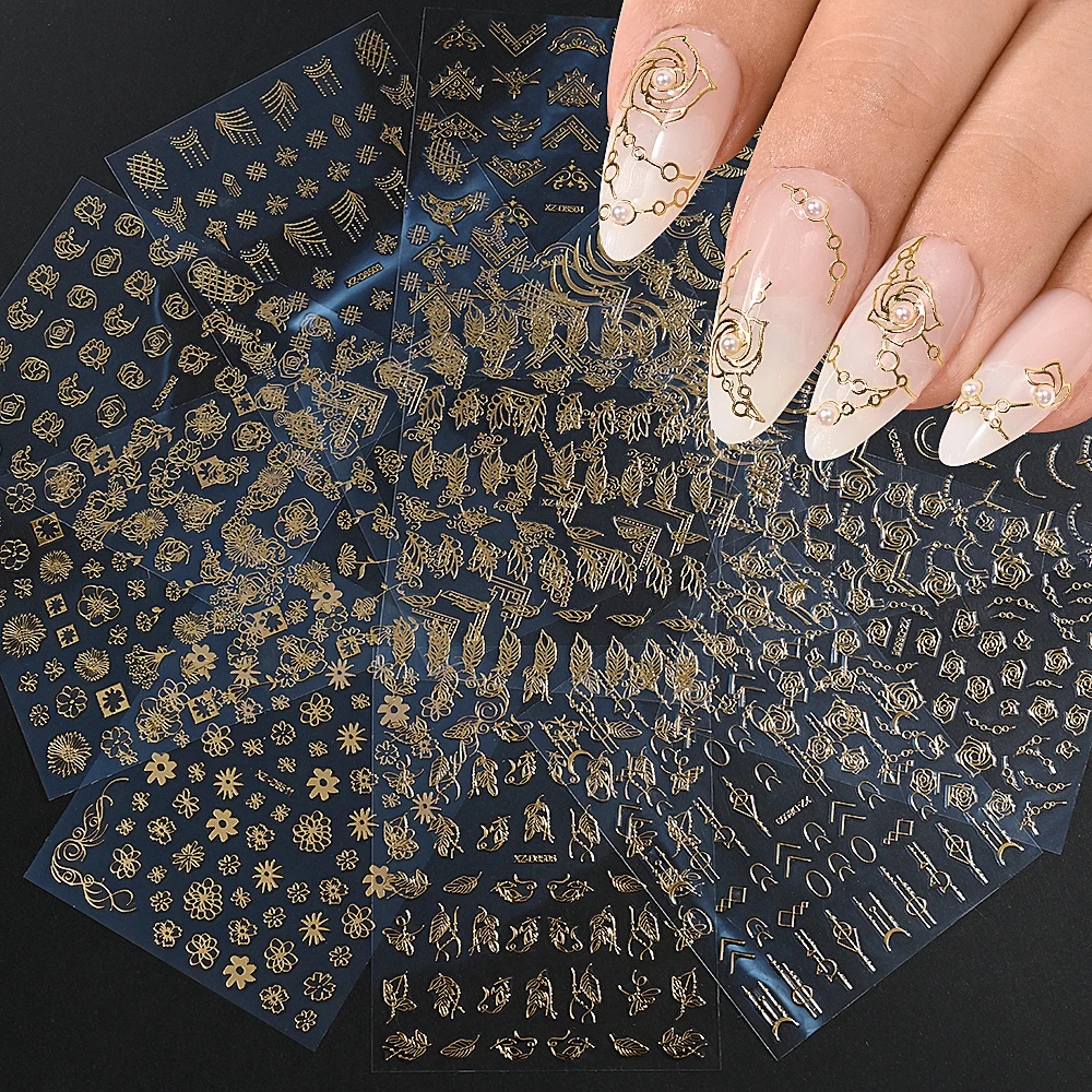 1 pz 3D luce dorata semplice striscia foglia adesivi per unghie specchio metallico design ologramma fascino decalcomanie per unghie decorazioni per manicure fai da te