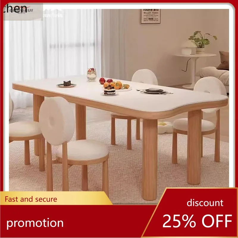 

ZMLSolid Wood Simple White Ash Wood Rock Board Dining Table and Chairs Home Combination Small Apartment Rectangular Dining Table