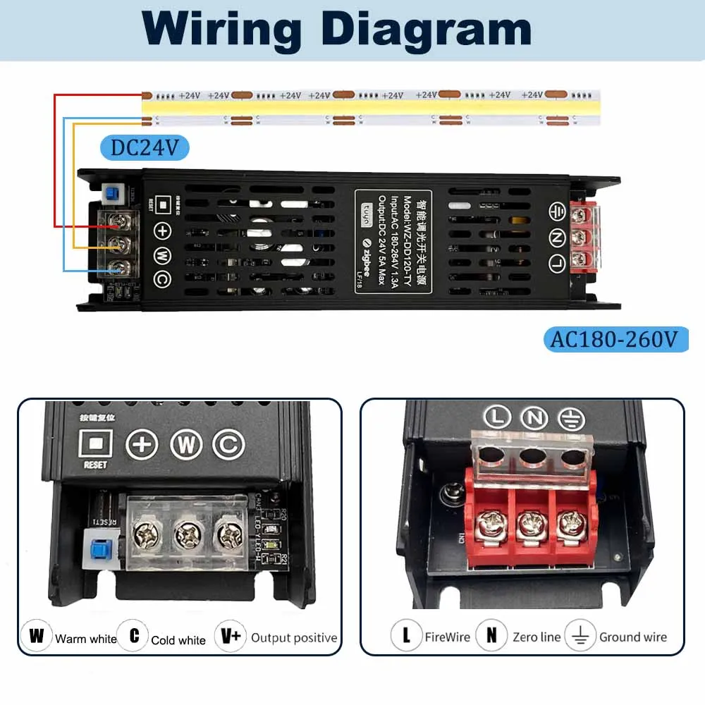 Tuya Zigbee 디밍 가능 LED 드라이버, DC24V, 120 W, 240W, CCT, RGBCCT 조광기 변압기, 2 인 1, 알렉사 구글용 지지대 음성/앱 제어