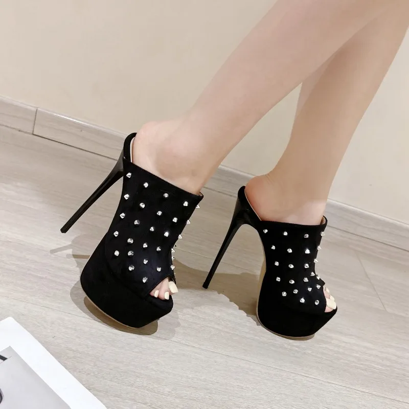 New Sexy Summer Extreme Stiletto High Heels Platform Woman Slippers Design Style Rivet Peep Toe Party Female Shoes Zapatos Mujer