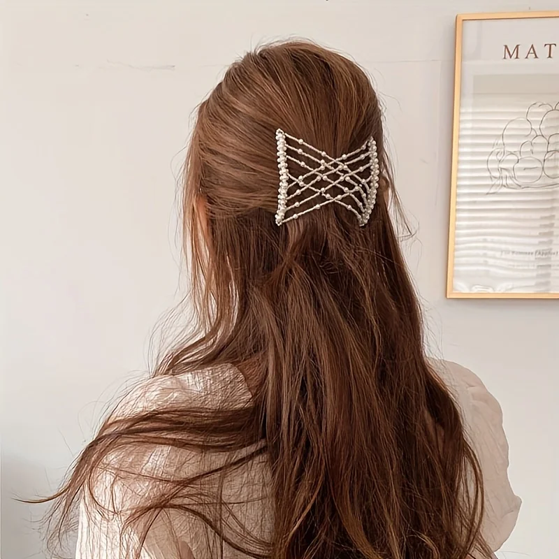 4-teiliges Set Magische Kämme, Elastische Perlen-Doppelkamm-Haarspangen, Retro-Stil Nahtloser Gabelkamm, Multifunktionale Dehnbare Haarspangen – Detail 4