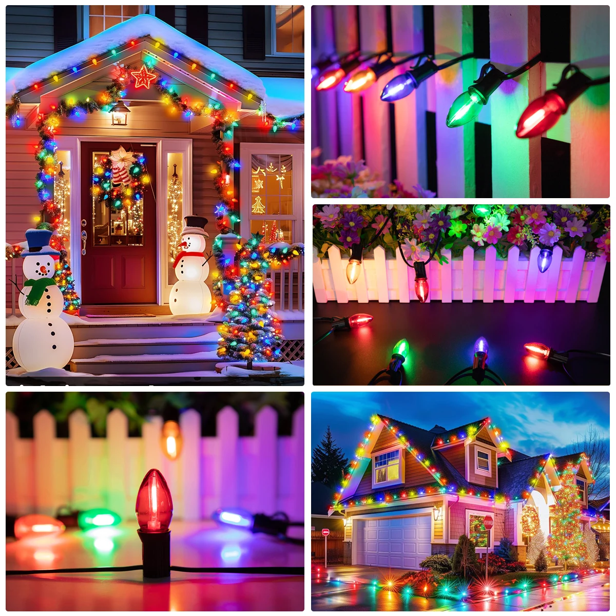 C7 Christmas Lights Led 220V E12 110V Light Bulb Colorful Plastic Shatterproof  For String Light Outdoor Retro Decoration Light