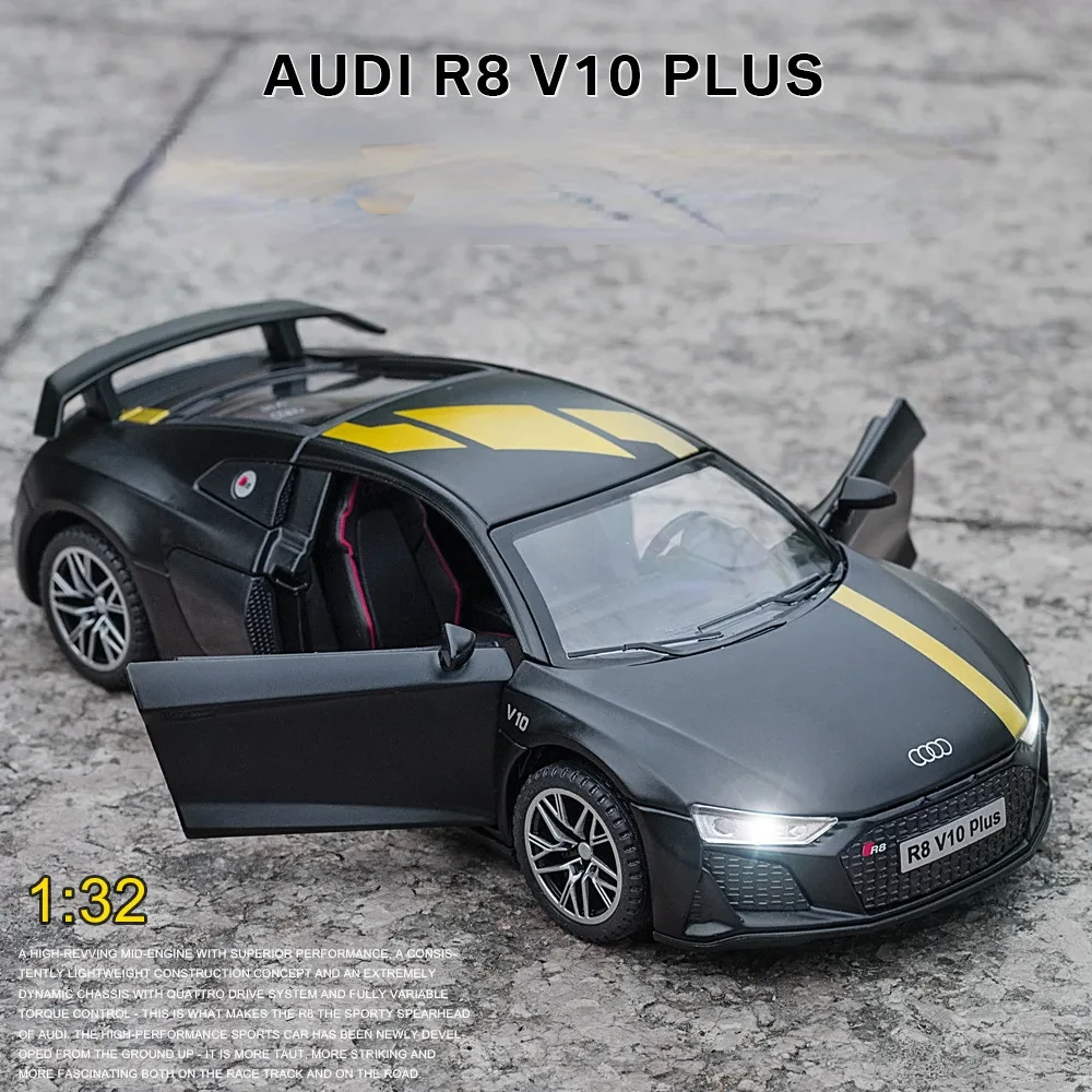 1:32 R8 V10 Plus Supercar Legierung Auto Modell Druck Druck Metall Spielzeug auto Sound Und Licht Zurückziehen Simitation Sammlung Geschenke F406