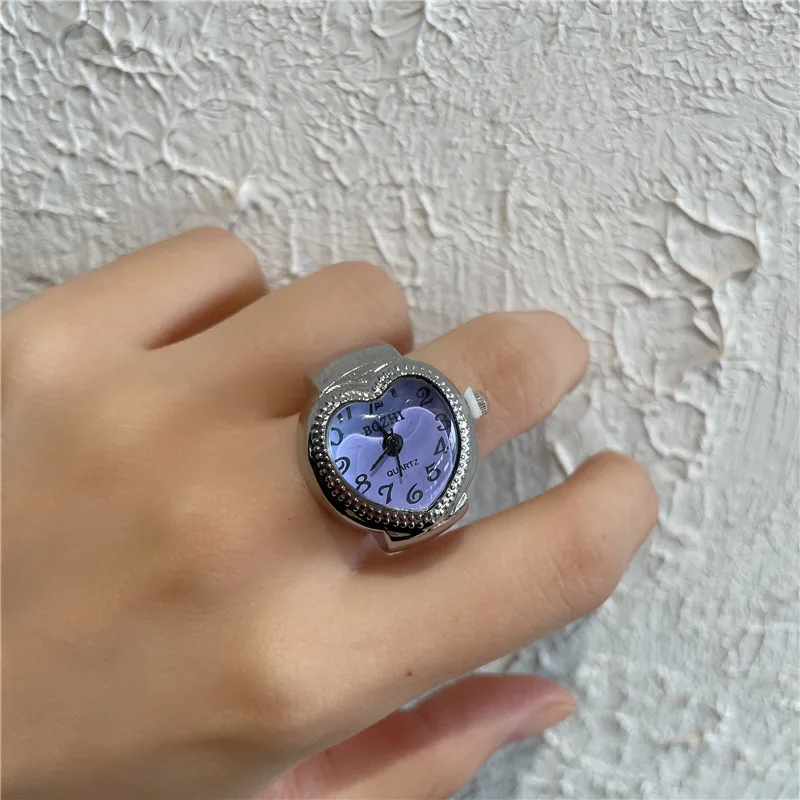Fashion Harajuku Heart-shaped Watch Ring For Women&Girls Retro Alloy Shell Punk Pokect Watch Ring 2024 New Finger Accessories