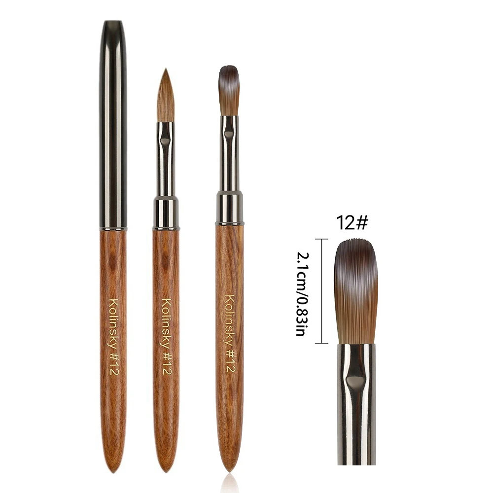 

100% Pure Kolinsky Nail Pen Brush 12# Hair Acrylic Brush 0.83in Sandalwood Professional Manicure Brushes for Powder Application