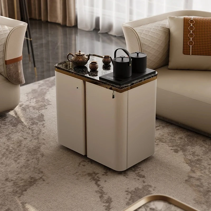

Italian modern household luxury stone mobile small tea table kettle integrated light luxury small tea cart