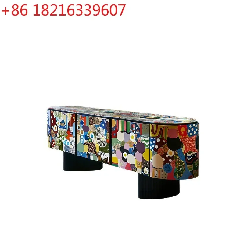 YAO retro solid wood TV cabinet, living room wall locker, antique storage cabinet art painting