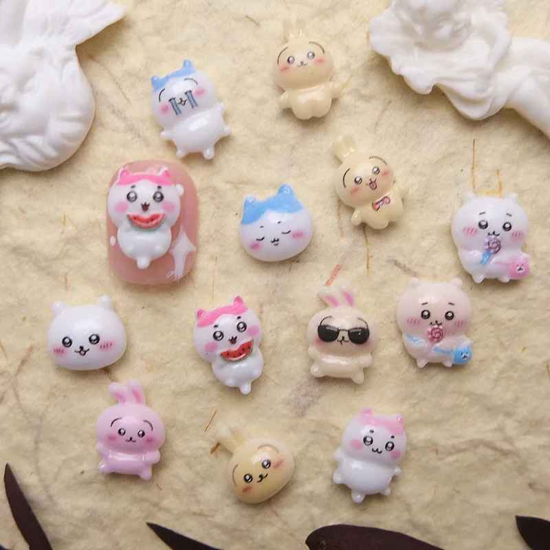 20Pcs New Cute Resin Cartoon Nail Charms 3D Resin Rabbit Dog Series Flat Back Nail Art Decoration Kawaii DIY Manicure Parts