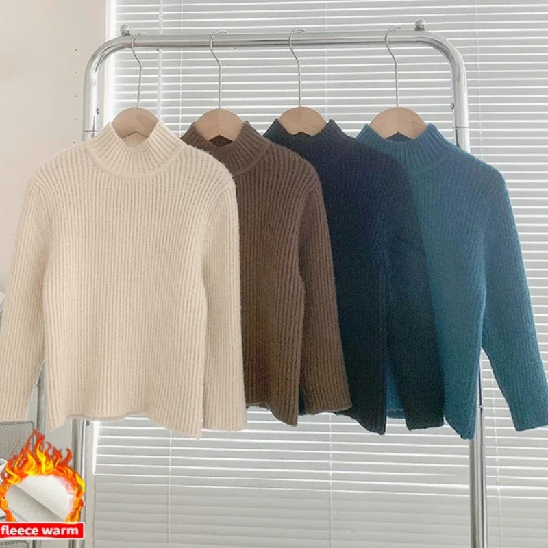 

Зимний флисовый свитер для школьников-подростков, толстые теплые полуводолазки, вязаные пуловеры для мальчиков и девочек, повседневная модная верхняя одежда, топы