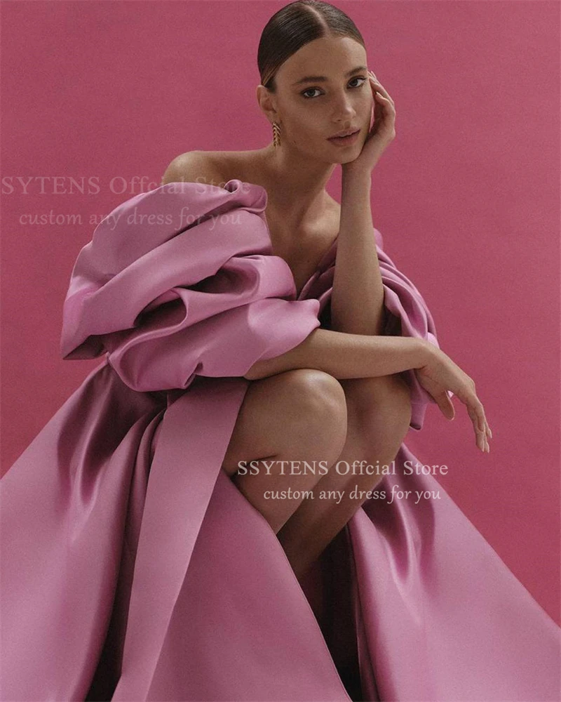 SSYTENS Pink Elegant Prom Gown Off the Shoulder Party Dress for Woman Satin Pleats Side Split Wedding Evening Dresses Customized