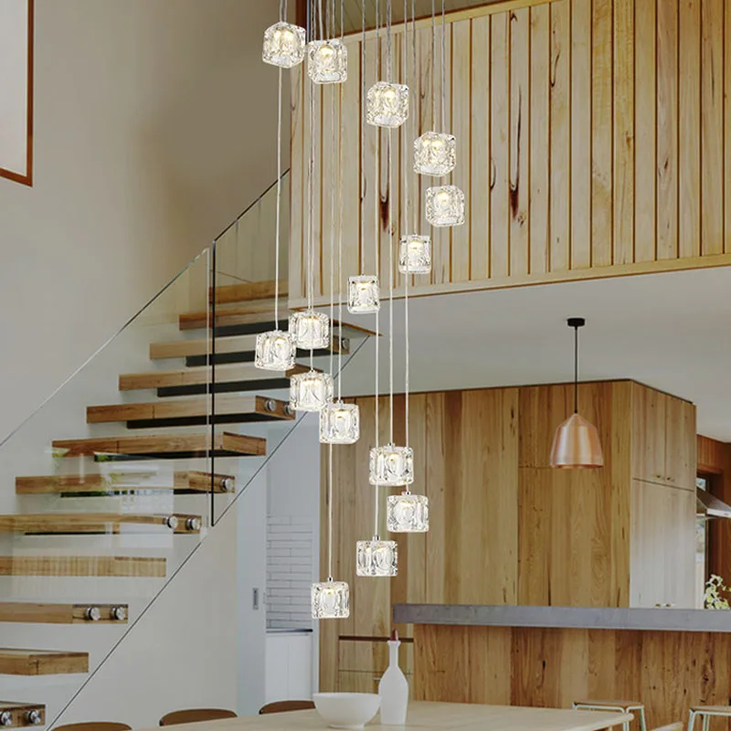 Contemporary Nordic minimalist duplex chandelier villa loft chandelier spiral staircase hotel lobby lamp long chandelier