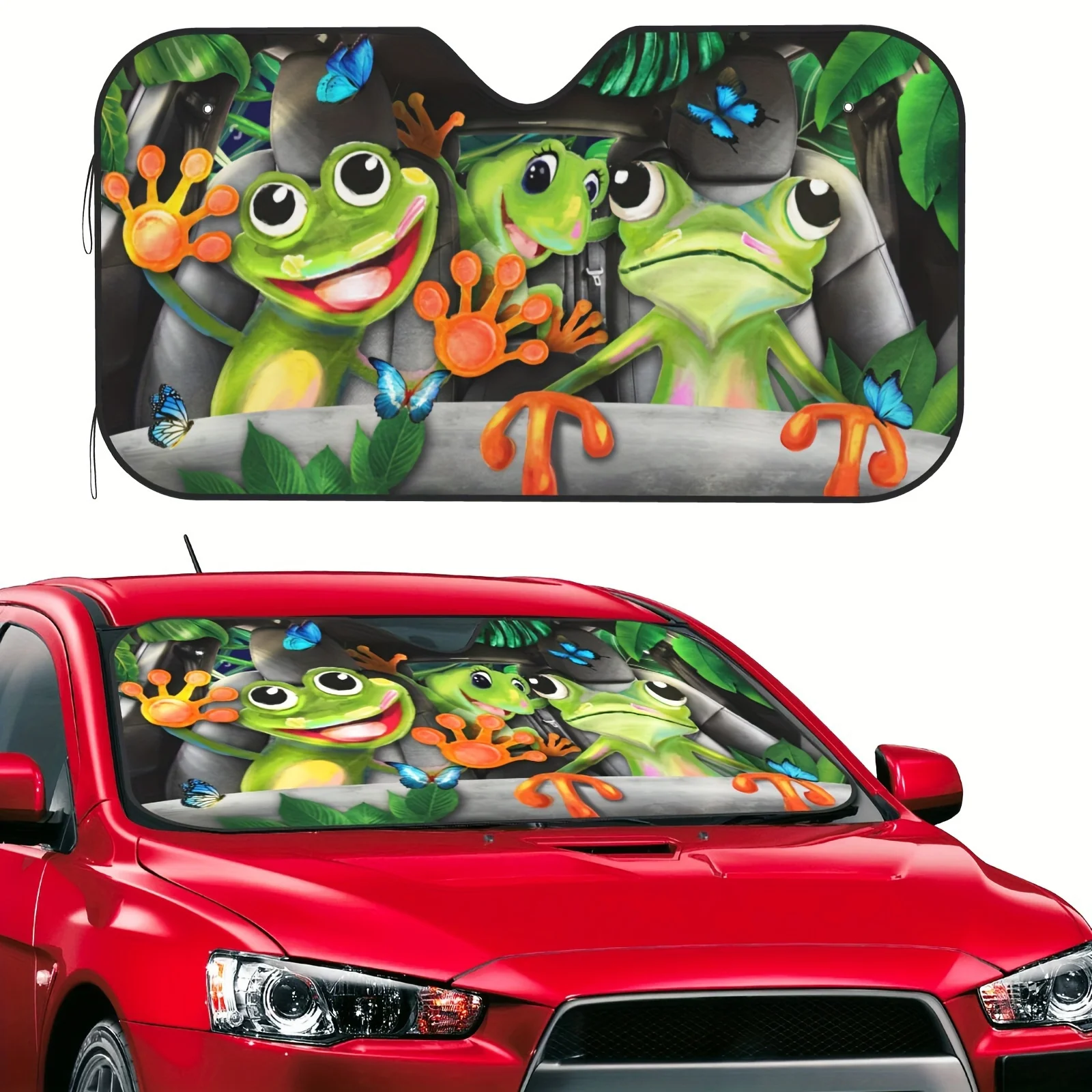 Foldable Car Sunshade | Playful Frog Design with Suction Cups Cooling | Multi-Color Interior Accessory for All Vehicle Types