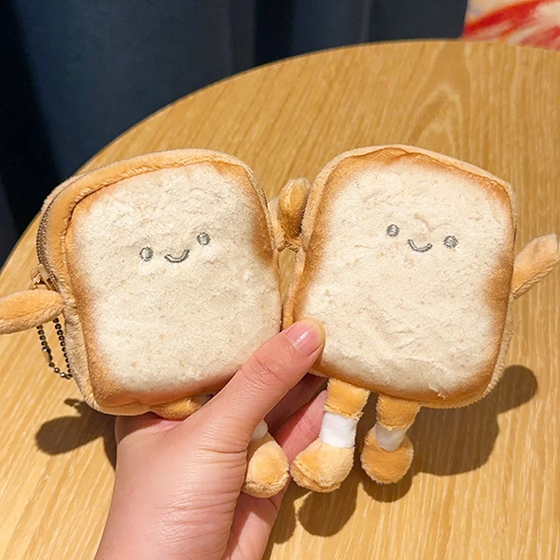 Plush Purse Toast Bread Lovely Mini Coin Portable Plush Key Card Earphone Storage Bag Wallet Pendant Keychain Girls Gifts Toys