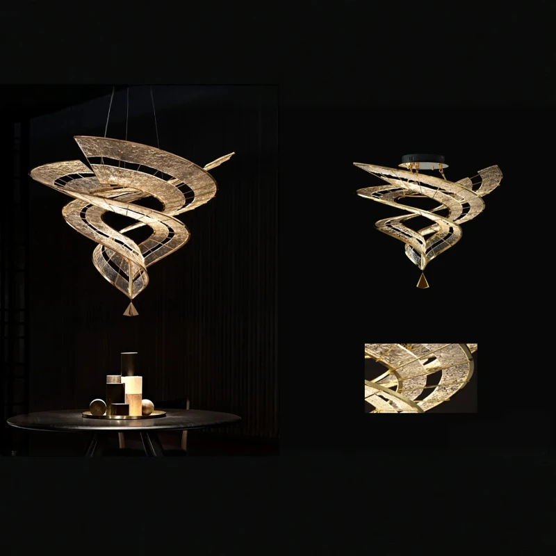 American Luxury Spiral Pendant Lamp Stainless Steel Acrylic Brass Gold Silver Dimmable Ceilings