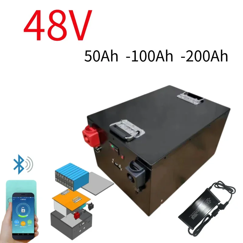 LiFePO4 Nieuwe 48V 50Ah 100Ah 200Ah Batterij Ingebouwde Bluetooth BMS Lithium-ijzerfosfaat Voor Solar Golfkar RV Opslag Boot