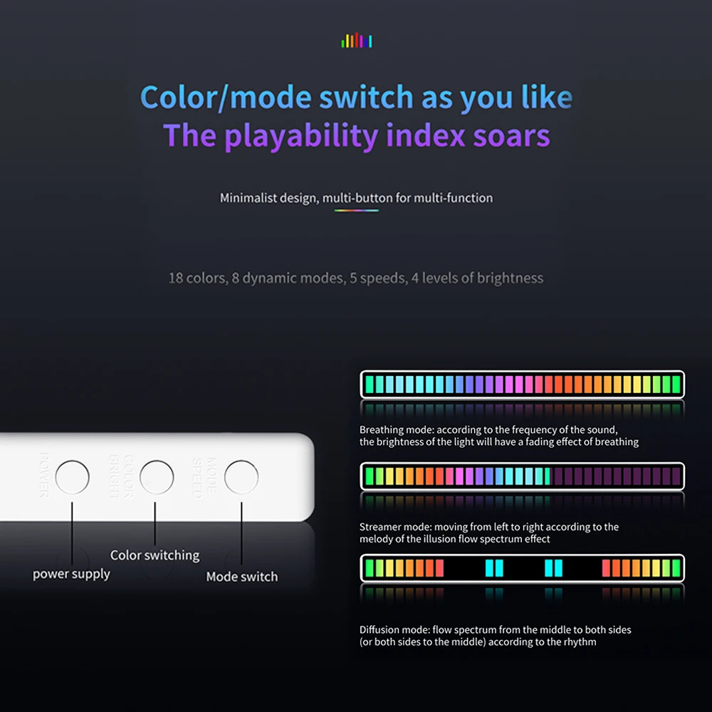 Barra de lámpara de ritmo de música activada Rgb recargable, Control de sonido, luces Led de ambiente Usb, luz nocturna de Color, decoración