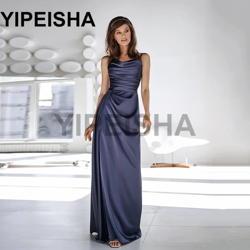 Đơn Giản Cổ Chữ V Spaghetti Dây Chữ A Váy Đầm Dạ Mặt Trận Chia Hở Lưng Pleat Hứa Bầu Vestidos De Fiesta