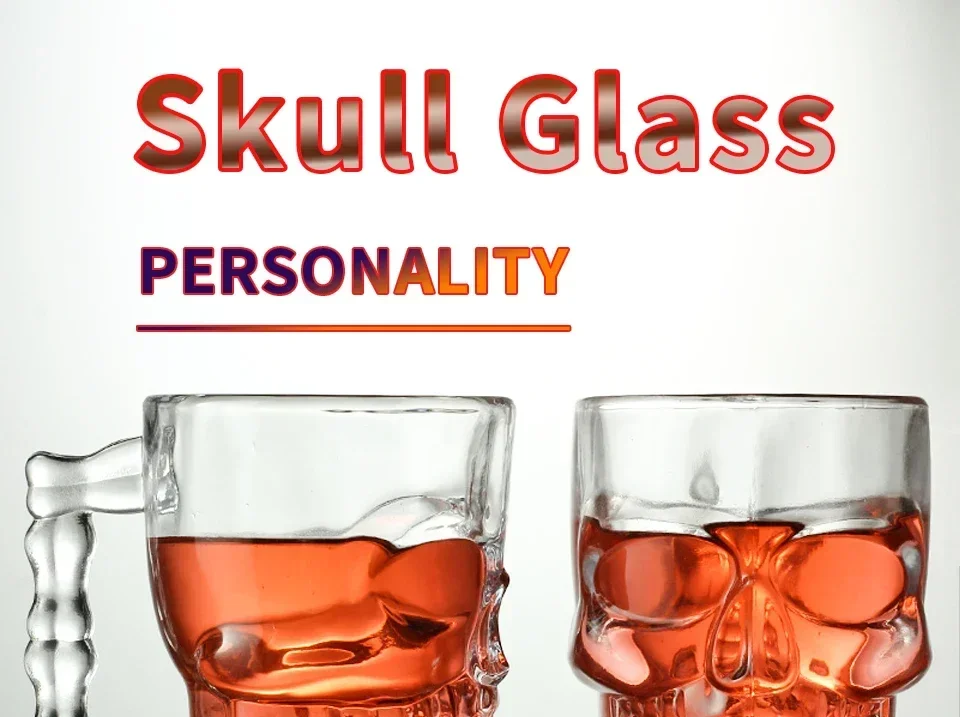 Classical Pirate Partner Beer Cup Crystal Glass Creative Skull Face Bone with Handle Drinking Wine Vodka Essential Bar KTV