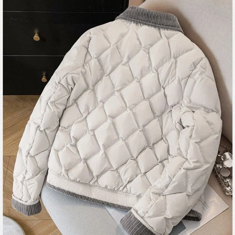 Lightweight Short Cotton Jacket Women's Fashionable Color Block Collarless Coat Warm Commute Style Coat Top