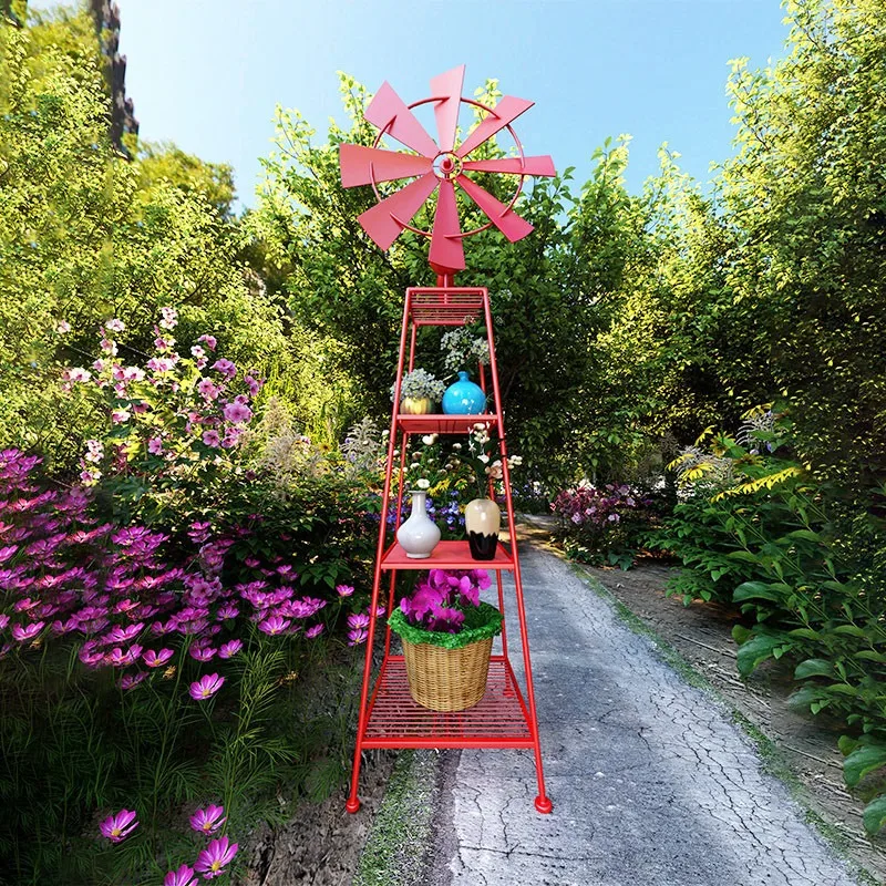 Garden wind outdoor garden flower stand creative windmill multi-layer flower stand yard balcony green plants climbing