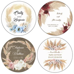 LOGO custom wedding stickers, pampas reed seal labels, personalized birthday christening seal stickers, party decoration supplie