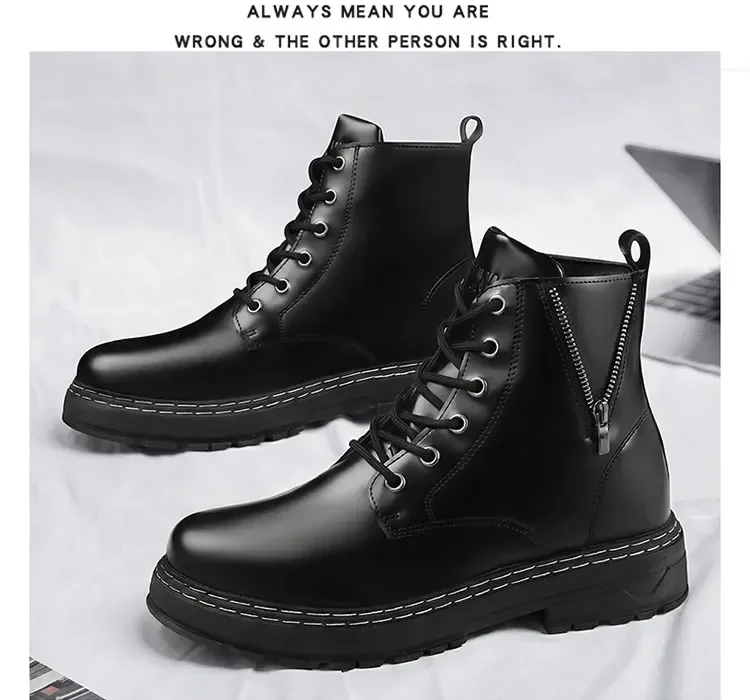 Herren High-Top-Stiefeletten, seitlicher Reißverschluss, dicke Sohle, rutschfeste Kunstlederstiefel, Freizeitschuhe für den täglichen Pendelverkehr und Spaziergänge auf der Straße. – Detail 11