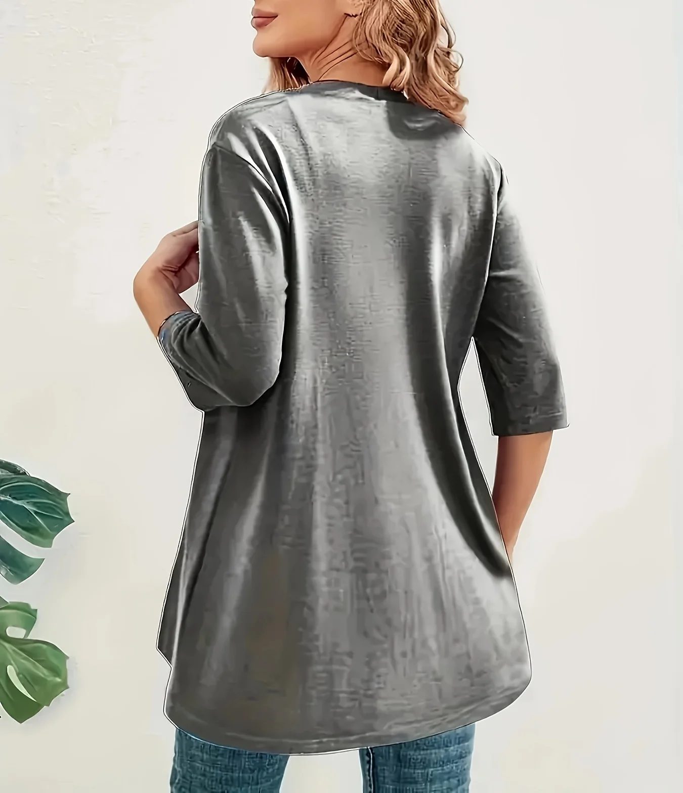 Elegancka europejska i amerykańska moda wiosenno-letnia, szary kardigan z krótkim rękawem, dzianinowa kurtka plus size, prosta.