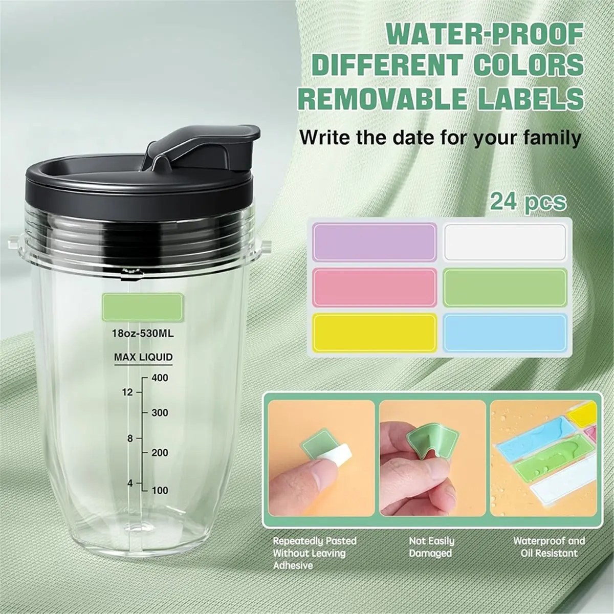 2-Pack 18oz Blender Cups, with Sip/Seal Lid, Cleaning Brush & 24pcs Writable Labels for BN401/BN751/BN801/BN800/BL450