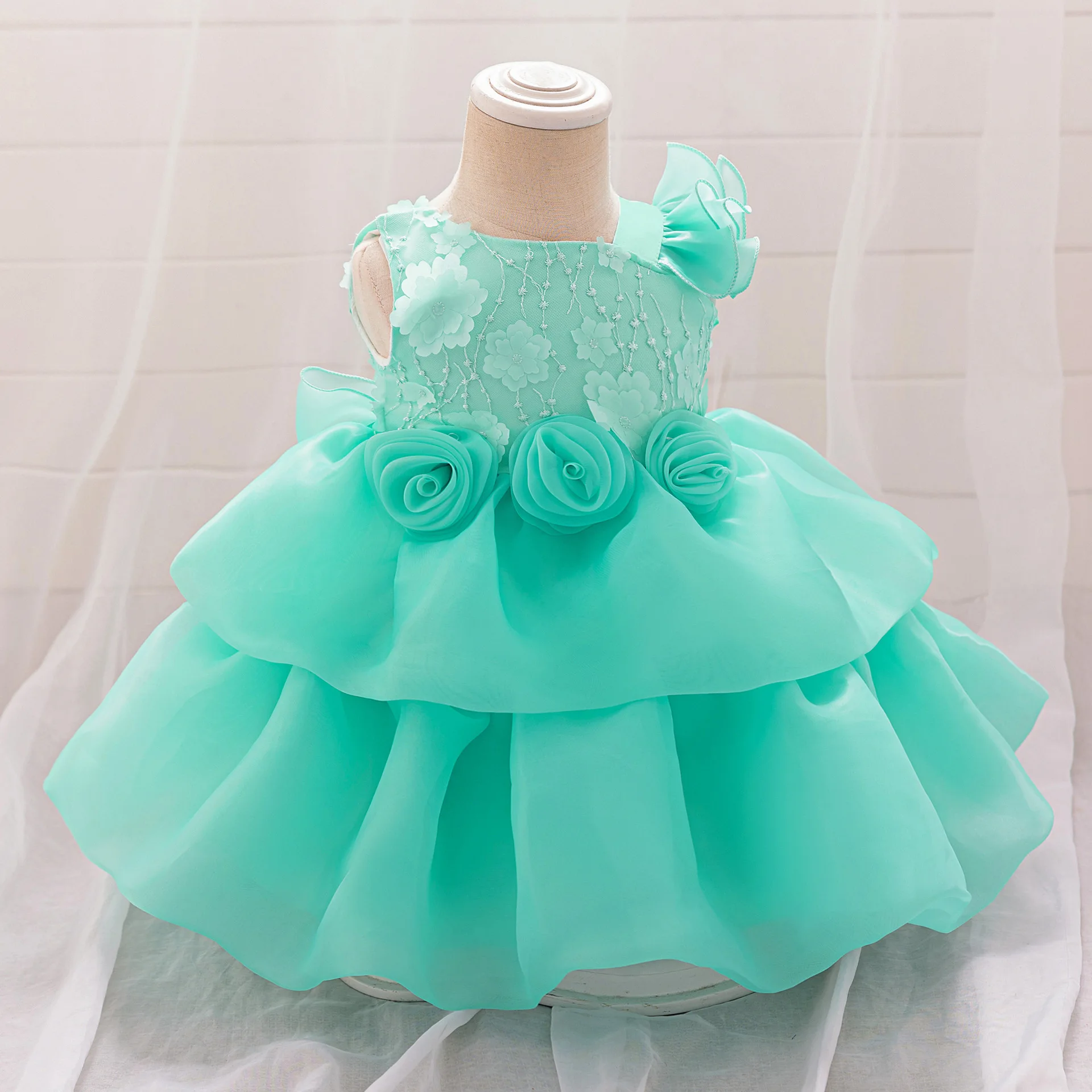 

6M-3 Years Baby Toddler One Shoulder Appliqued Wedding Flower Girl Birthday Party Graduation Ceremony Pageant Dress