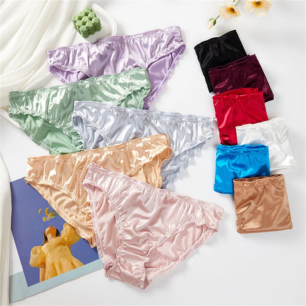 Dámské kalhotky s volánkem, saténové, ledově hedvábné, bezešvé, neviditelné, plus size, velikosti S/M/L/XL - náhled 2