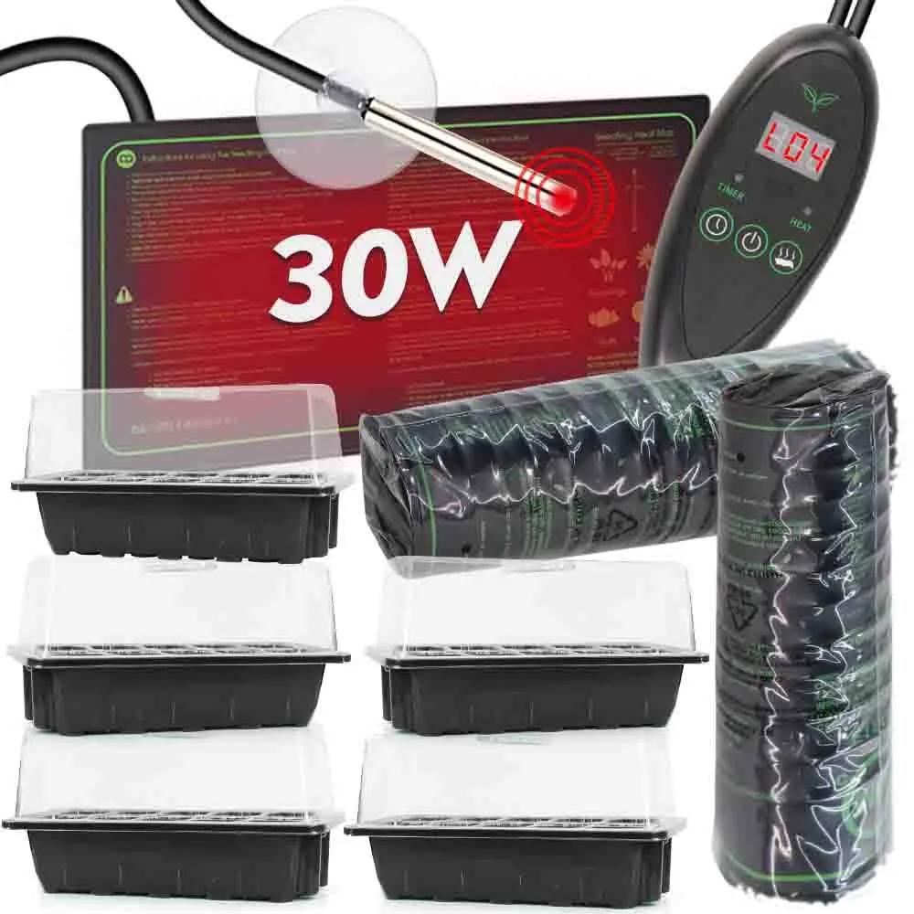 

30 Вт тепловой коврик для рассады с термостатом с таймером, стартовый комплект для проращивания семян, лоток для размножения, теплица, сад, гидропоника