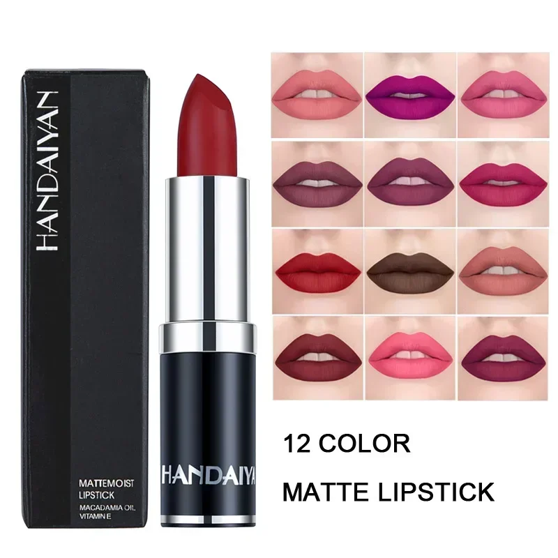 HANDAIYAN 12 colores mate lápiz labial hidratar impermeable terciopelo Sexy brillo de labios Color Popular duradero Venta caliente lápiz labial de moda