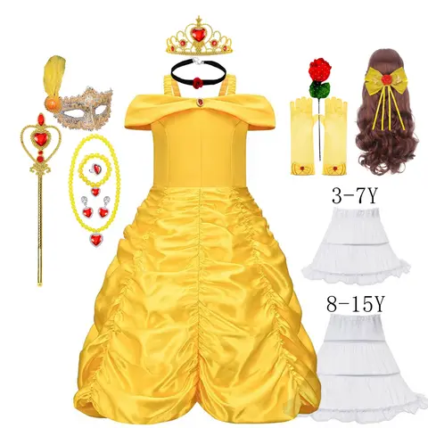 Sukienka księżniczki dla dziewczynki dziecięca suknia balowa w kwiaty dziecko Bella Cosplay kostium piękna i bestia fantazyjna impreza Belle Dress