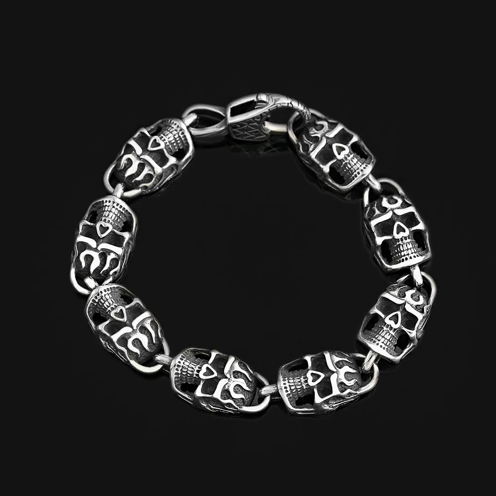 فاسق الصخرة الجمجمة سوار الفولاذ المقاوم للصدأ الهيب هوب الهيكل العظمي الرجال أساور أبدا تتلاشى دراجة نارية الذكور مجوهرات الحفلات دروبشيبينغ