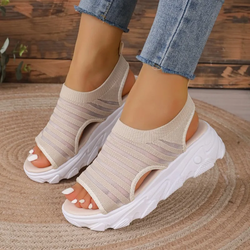 Mesh Women Sandals Summer Shoes for Women Trend Lace-up Platform Sandals Open Toe Beach Casual Heeled Sandals Sandalias De Mujer