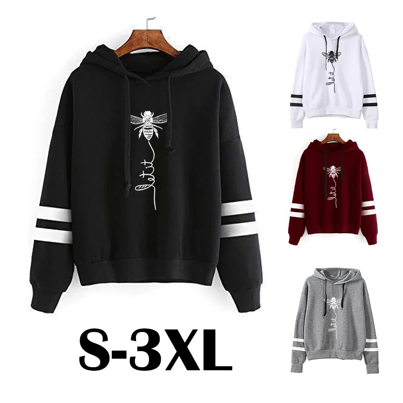 2024 New Simple Casual Two-striped Long-sleeved Hoodie Spring Autumn Womens Sweatshirt Warm Loose Hoodies (S-3XL)